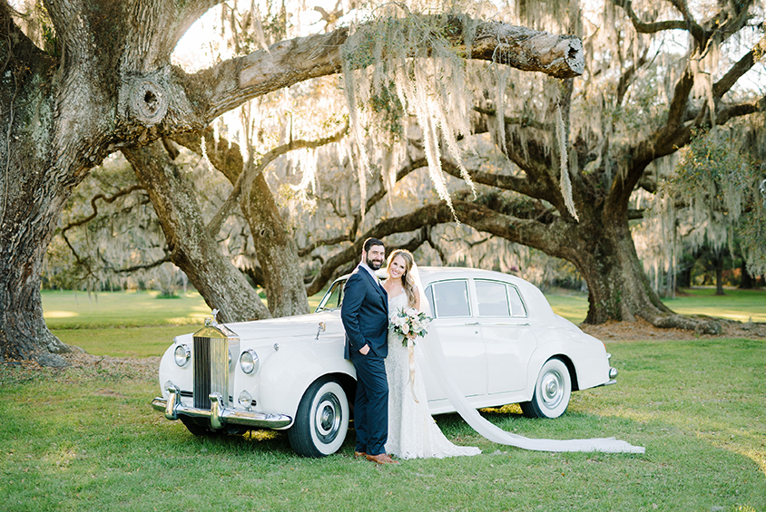 Bride and Groom in front of 1961 Rolls Royce